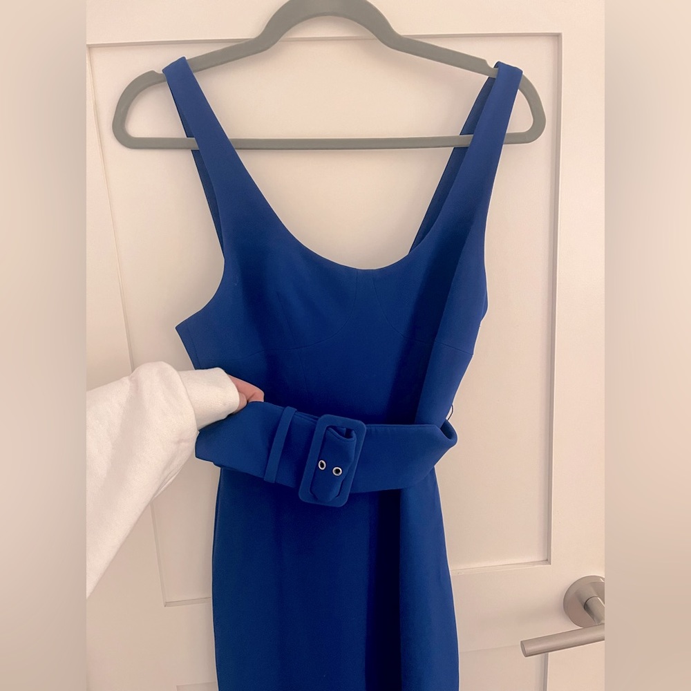 Alice & Olivia Blue Belted Wide Leg Jumpsuit with Slits, Size 2